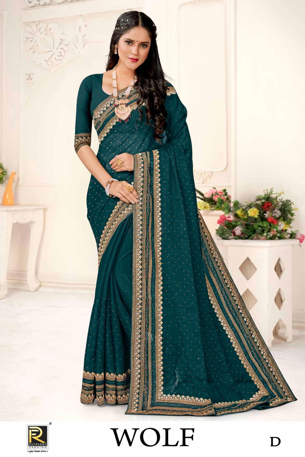 Ronisha Wolf A To D Shimmer Embroidery Designer Sarees Wholesale Shop In Surat
